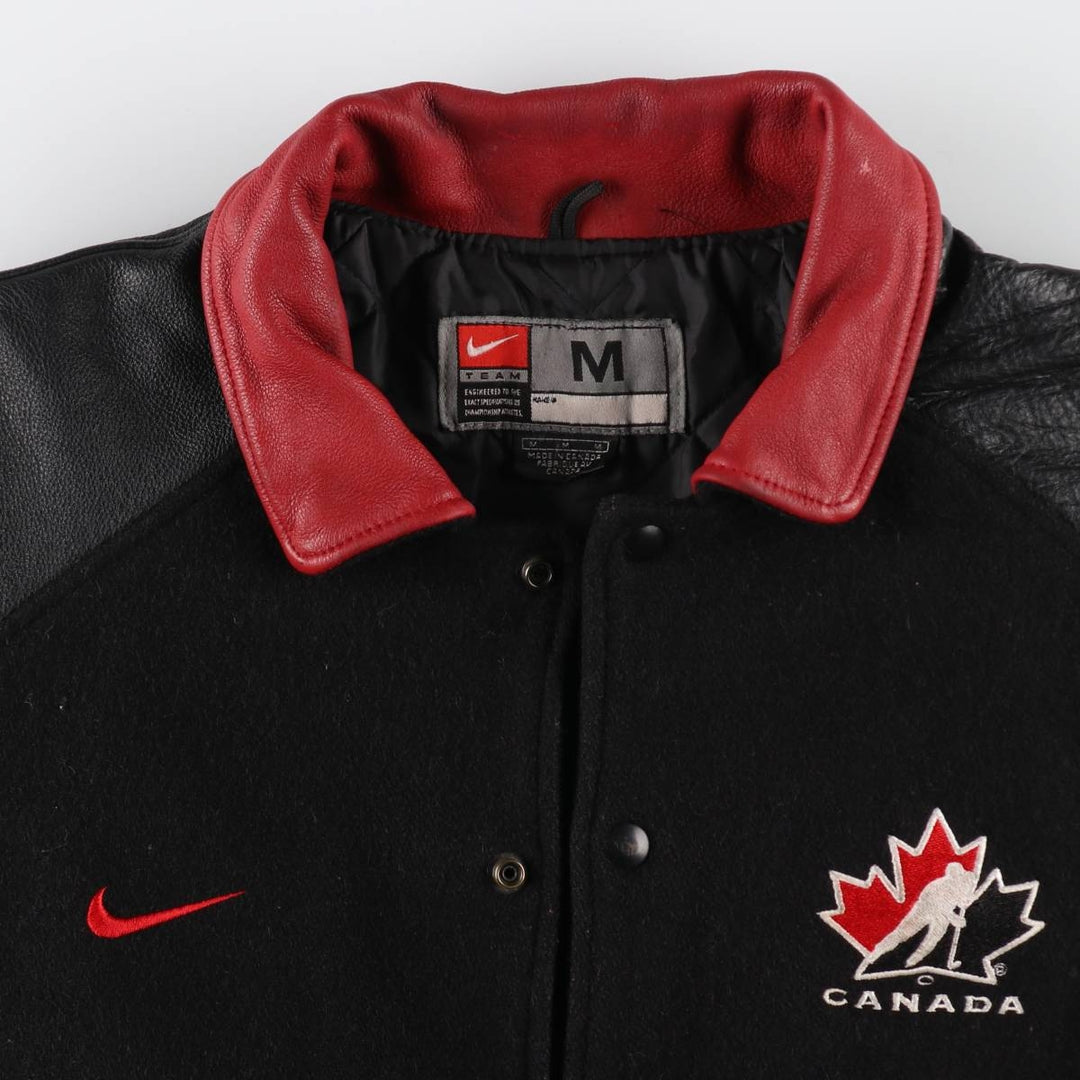 90'S Nike TEAM Sleeve Leather Wool Stadium Jacket Award Jacket Varsity Jacket Made in Canada Men's M Size Vintage /evb008357