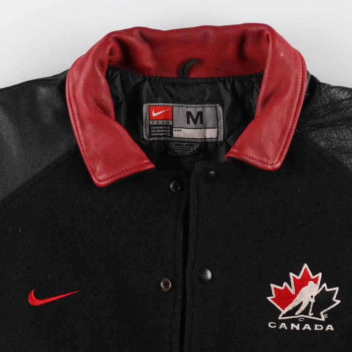 90'S Nike TEAM Sleeve Leather Wool Stadium Jacket Award Jacket Varsity Jacket Made in Canada Men's M Size Vintage /evb008357