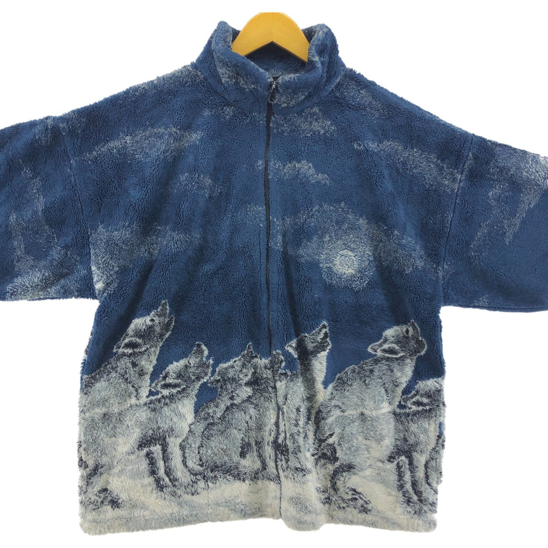 90'S MAZMANIA Wolf Pattern Fleece Pullover Made in USA Men's M Size Vintage /evb008392