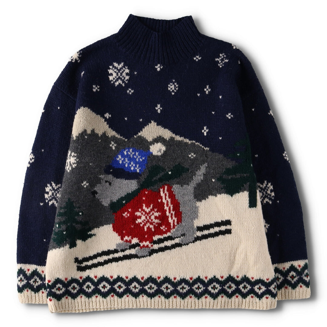 Ralph Lauren All-over Ski Pattern High Neck Wool Knit Sweater Women's Size L Vintage /evb008702