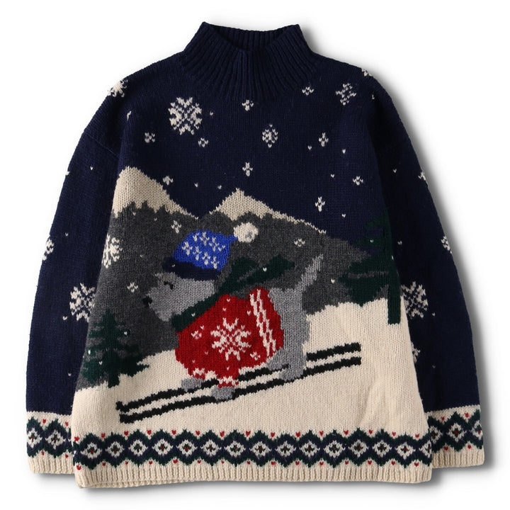 Ralph Lauren All-over Ski Pattern High Neck Wool Knit Sweater Women's Size L Vintage /evb008702