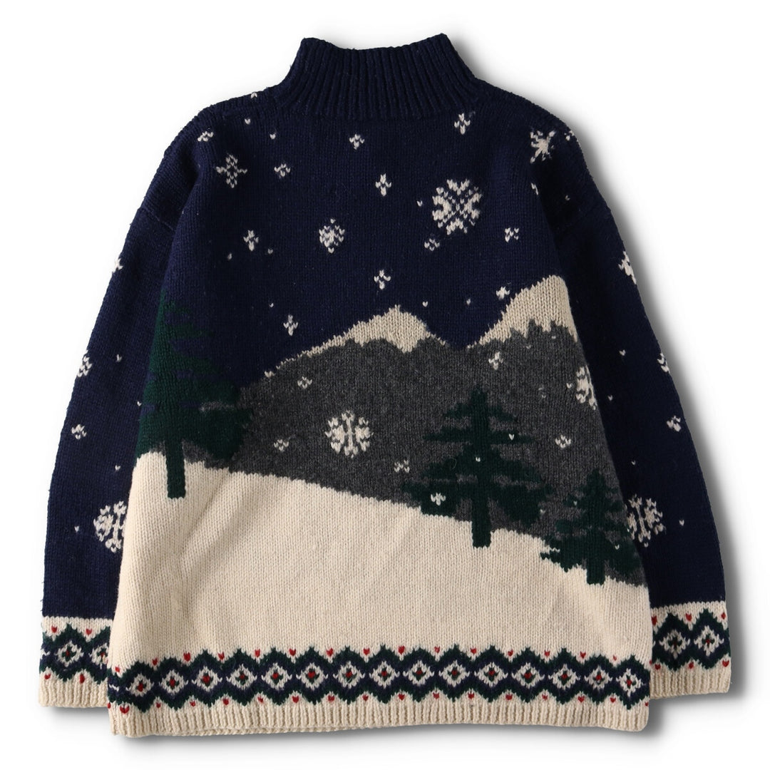 Ralph Lauren All-over Ski Pattern High Neck Wool Knit Sweater Women's Size L Vintage /evb008702