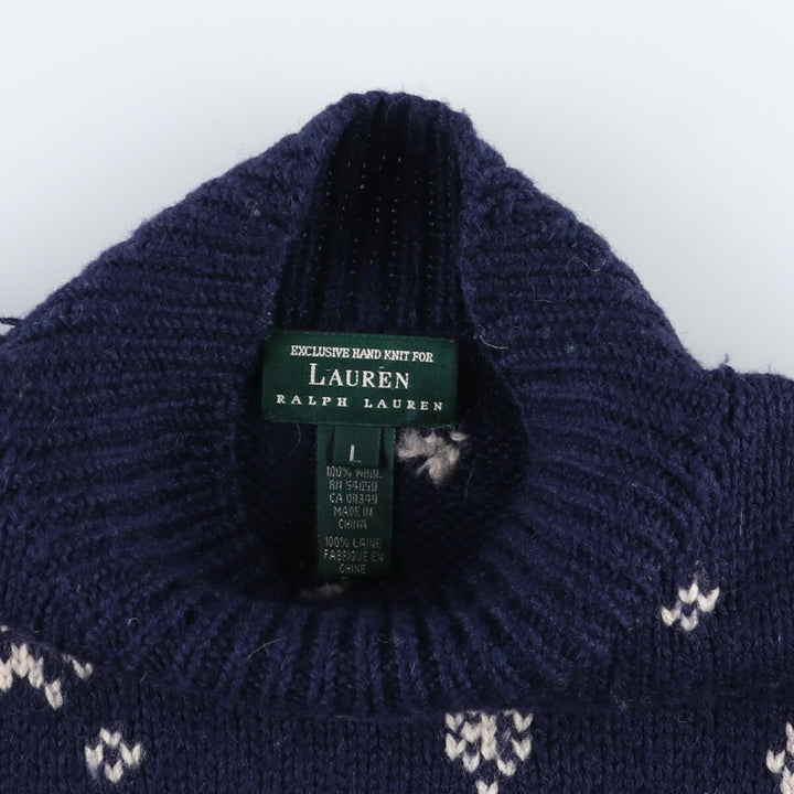 Ralph Lauren All-over Ski Pattern High Neck Wool Knit Sweater Women's Size L Vintage /evb008702