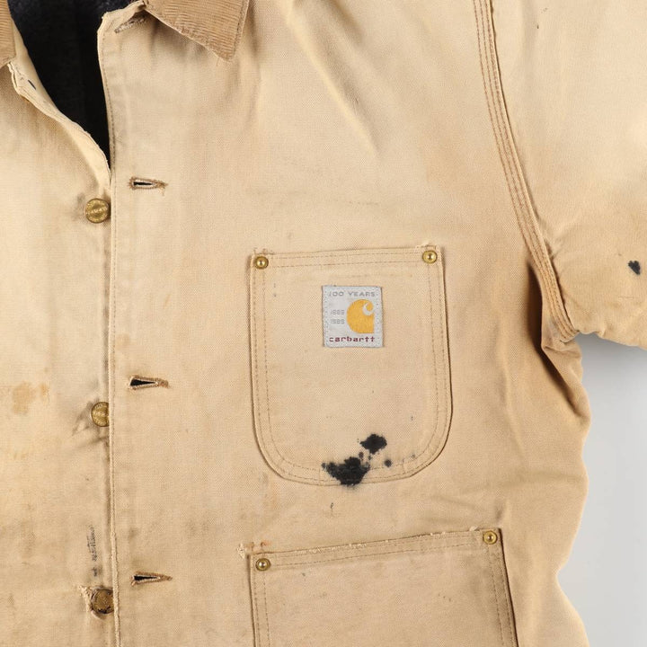 80'S Carhartt 100th Anniversary Model Michigan Chore Coat Duck Coverall Men's L Size Vintage /evb008772