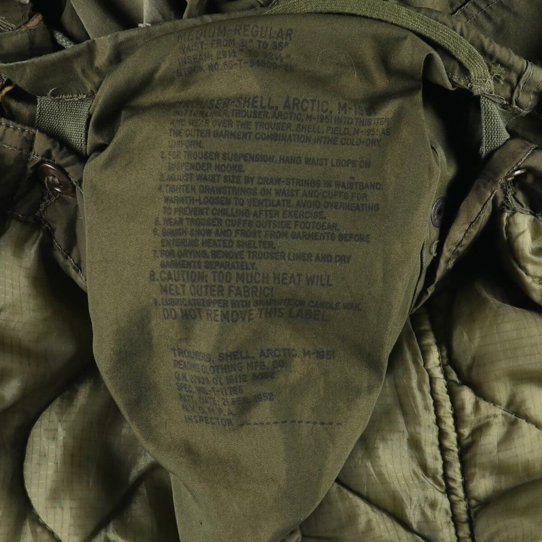 1950'S US military genuine M-51 Arctic overpants with liner, military cargo pants, made in USA, MEDIUM, men's size W34 equivalent /evb008786