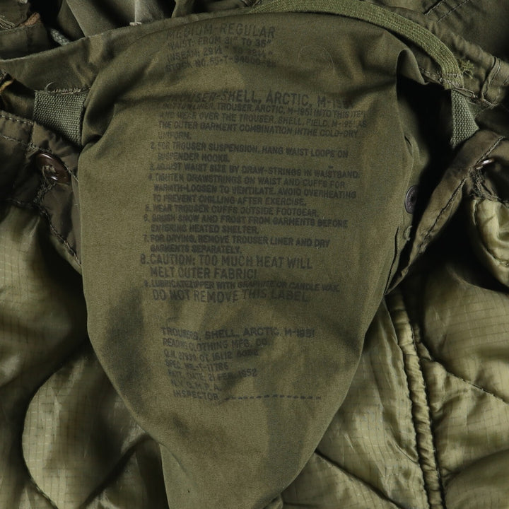1950'S US military genuine M-51 Arctic overpants with liner, military cargo pants, made in USA, MEDIUM, men's size W34 equivalent /evb008786