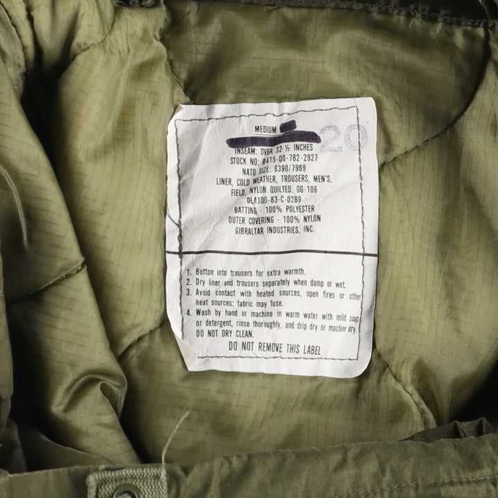 1950'S US military genuine M-51 Arctic overpants with liner, military cargo pants, made in USA, MEDIUM, men's size W34 equivalent /evb008786