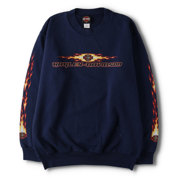 00'S Harley Davidson Fire Pattern Advertising Sweatshirt Trainer Men's M size /evb008811