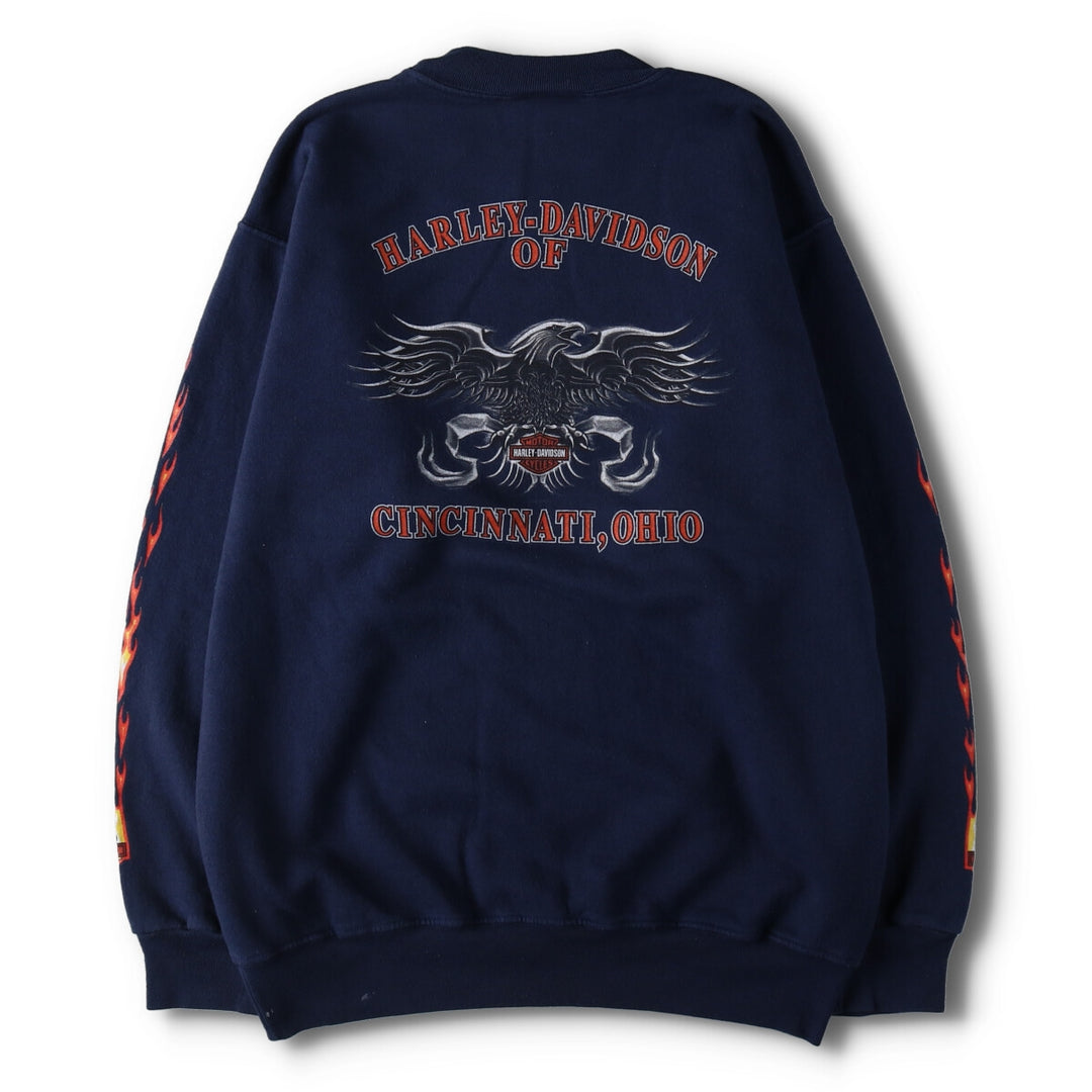 00'S Harley Davidson Fire Pattern Advertising Sweatshirt Trainer Men's M size /evb008811