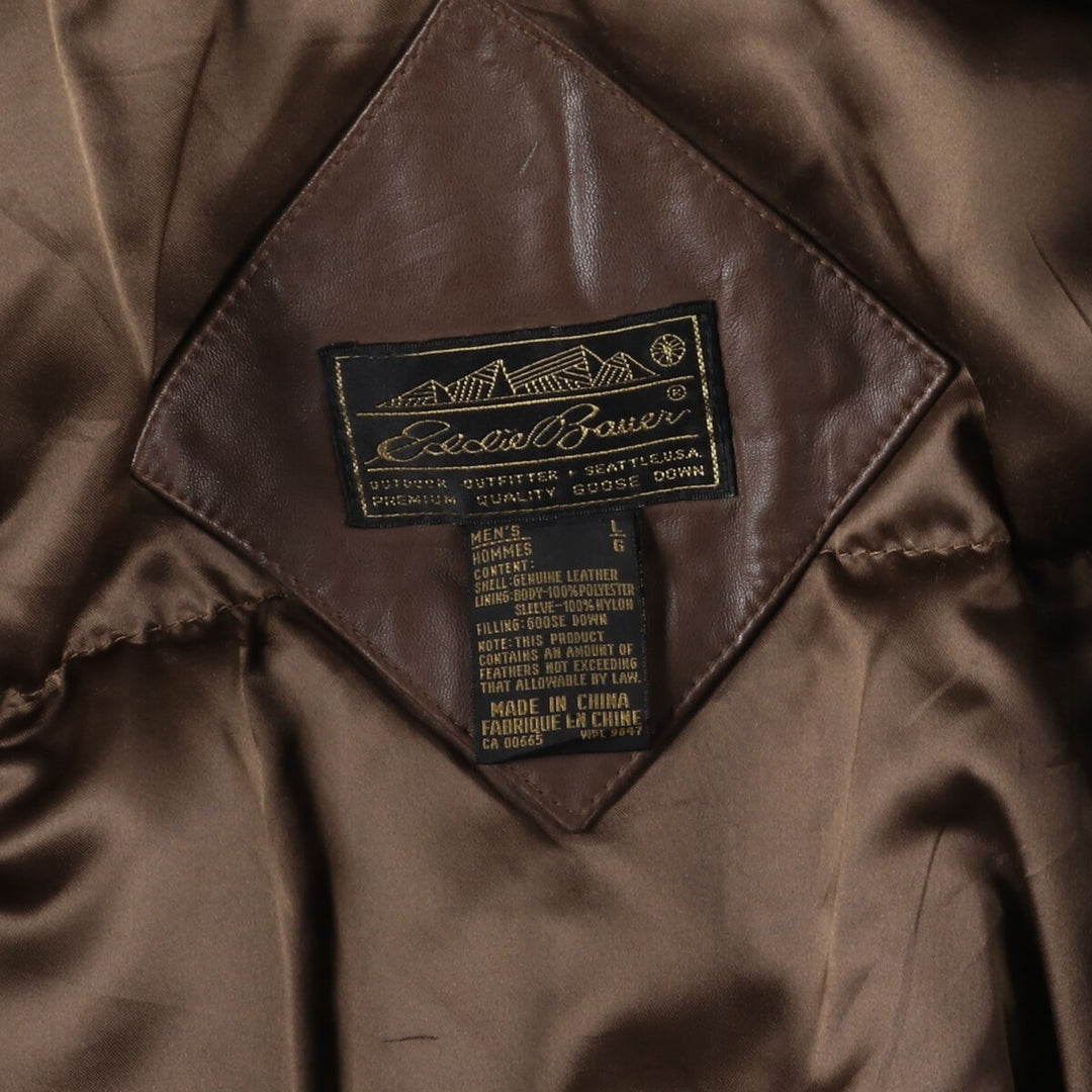 80s-90'S Eddie Bauer Black Tag Leather Goose Down Jacket Puffer Jacket Men's L size /evb008885