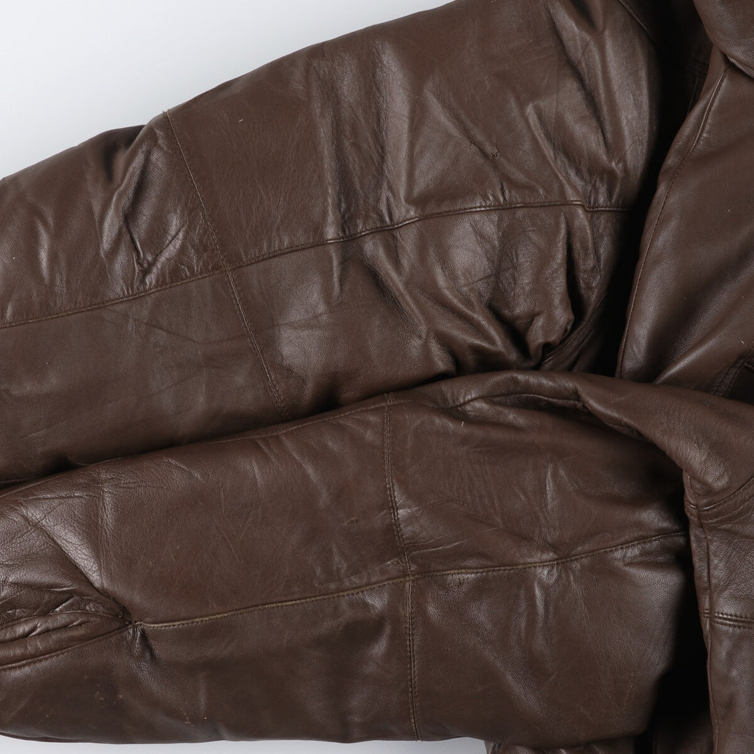 80s-90'S Eddie Bauer Black Tag Leather Goose Down Jacket Puffer Jacket Men's L size /evb008885