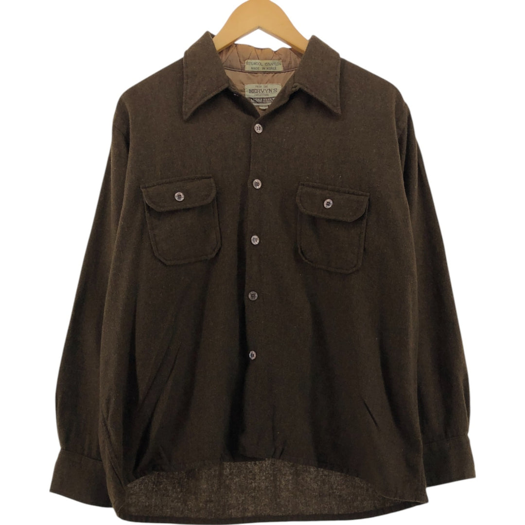 70s~ MERVYN'S COLLECTION Open Collar Wool Box Shirt Men's Size L Vintage /evb009184
