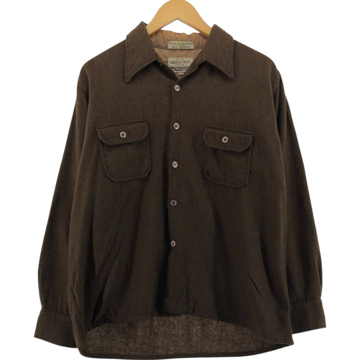 70s~ MERVYN'S COLLECTION Open Collar Wool Box Shirt Men's Size L Vintage /evb009184