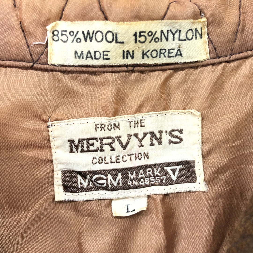 70s~ MERVYN'S COLLECTION Open Collar Wool Box Shirt Men's Size L Vintage /evb009184
