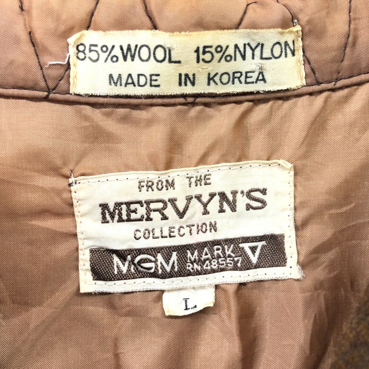 70s~ MERVYN'S COLLECTION Open Collar Wool Box Shirt Men's Size L Vintage /evb009184