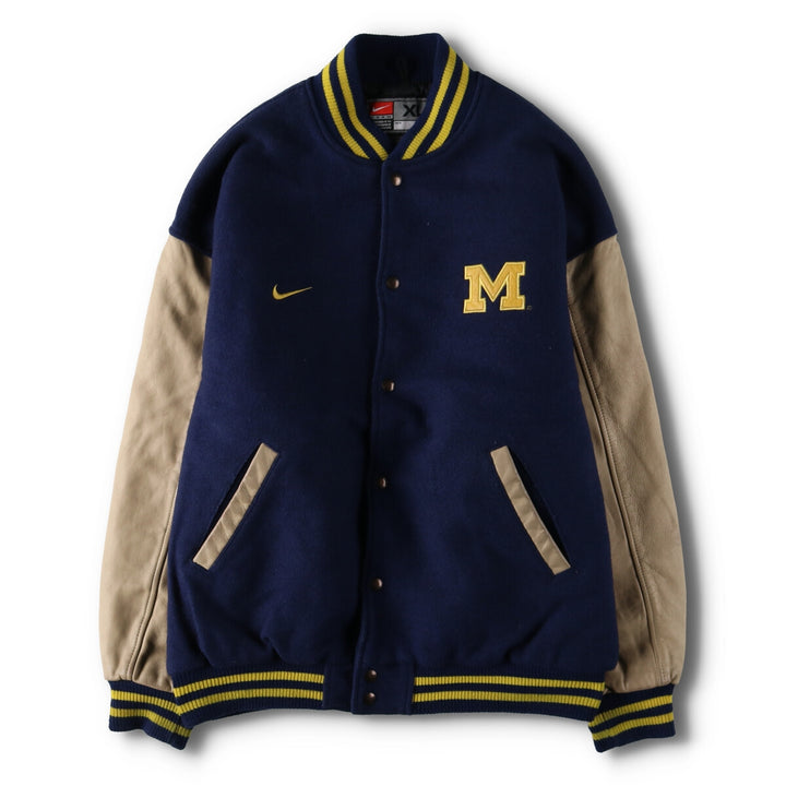 90'S Nike University of Michigan Leather Sleeve Wool Varsity Jacket Award Jacket Varsity Jacket Made in Canada Men's XL /evb009207