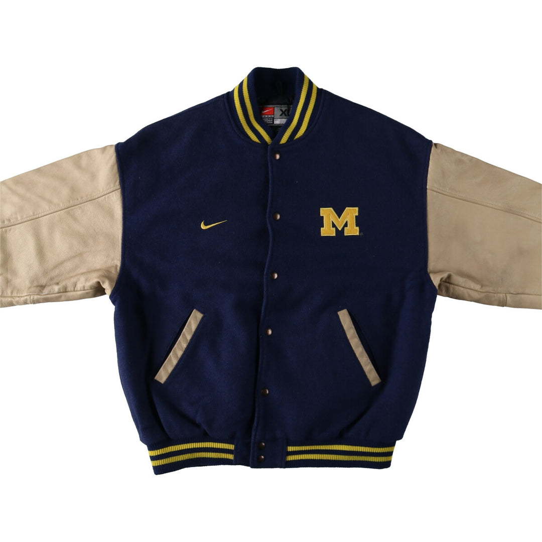 90'S Nike University of Michigan Leather Sleeve Wool Varsity Jacket Award Jacket Varsity Jacket Made in Canada Men's XL /evb009207