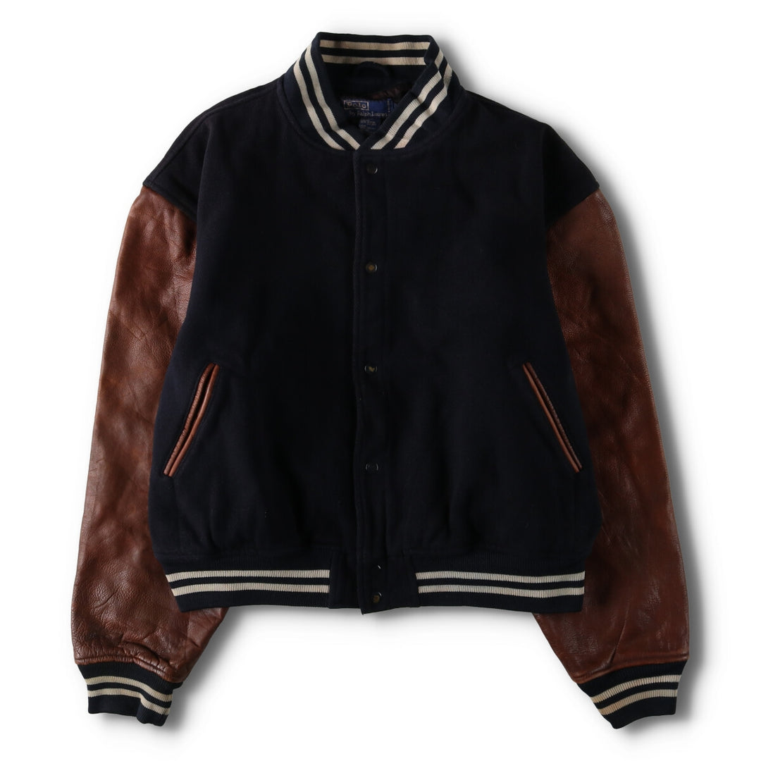 90'S POLO by Ralph Lauren Leather Sleeve Wool Stadium Jacket Award Jacket Men's XL /evb009208