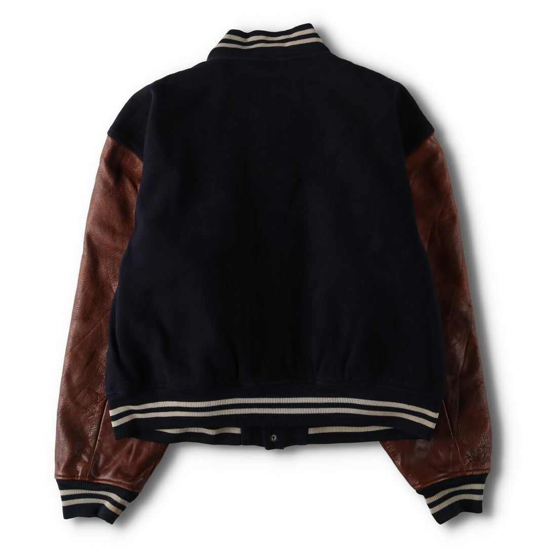 90'S POLO by Ralph Lauren Leather Sleeve Wool Stadium Jacket Award Jacket Men's XL /evb009208