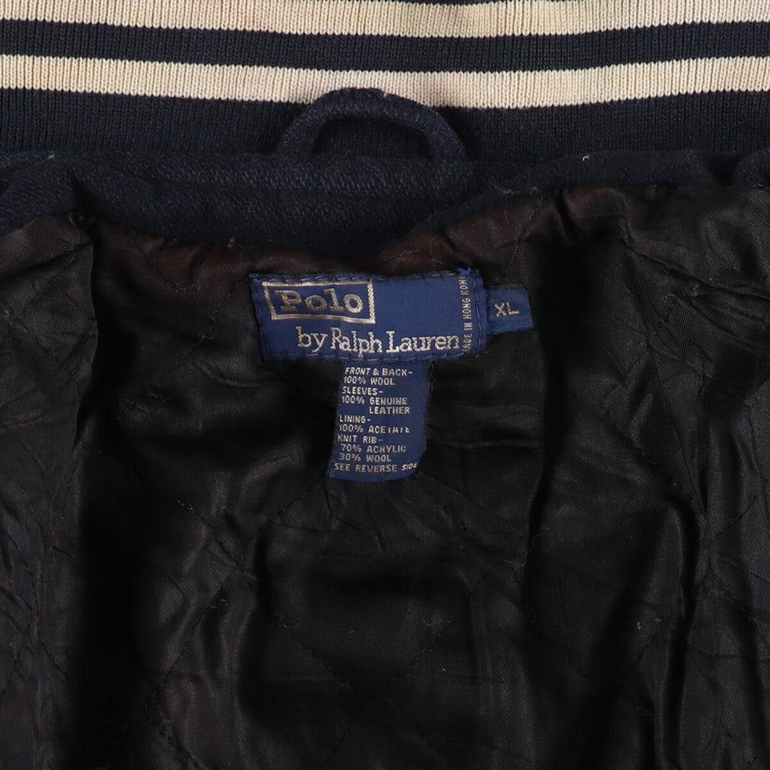 90'S POLO by Ralph Lauren Leather Sleeve Wool Stadium Jacket Award Jacket Men's XL /evb009208
