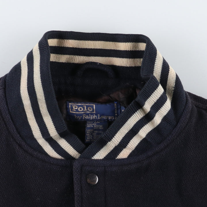 90'S POLO by Ralph Lauren Leather Sleeve Wool Stadium Jacket Award Jacket Men's XL /evb009208