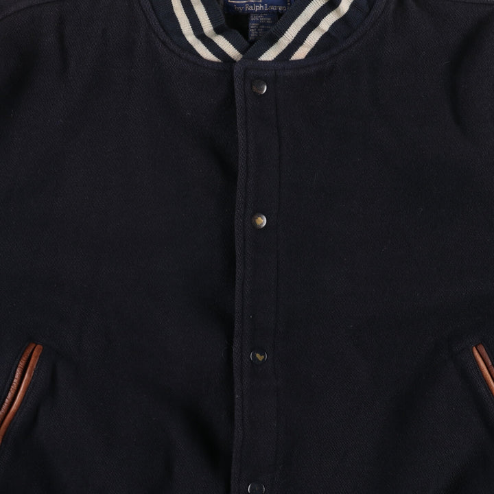 90'S POLO by Ralph Lauren Leather Sleeve Wool Stadium Jacket Award Jacket Men's XL /evb009208