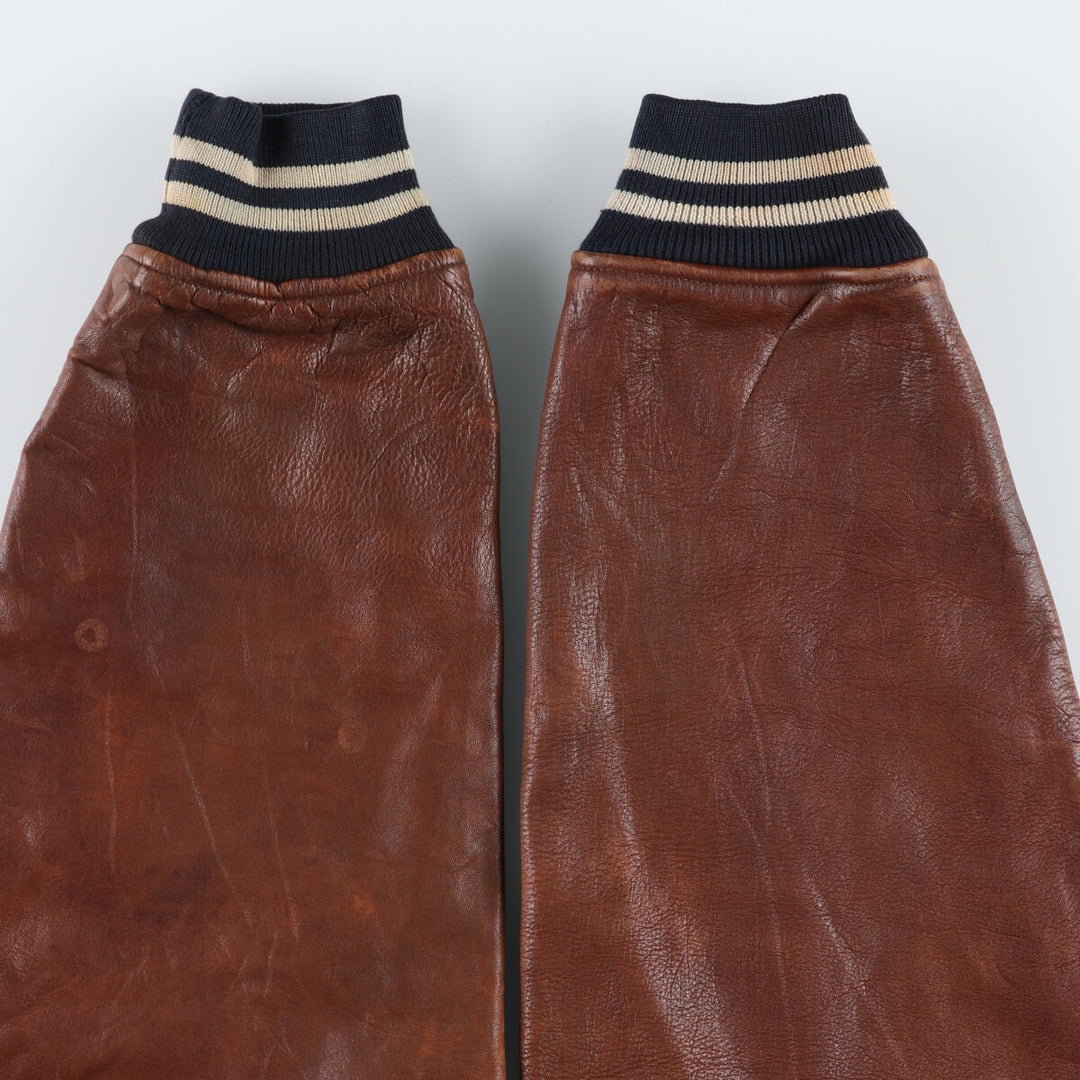 90'S POLO by Ralph Lauren Leather Sleeve Wool Stadium Jacket Award Jacket Men's XL /evb009208