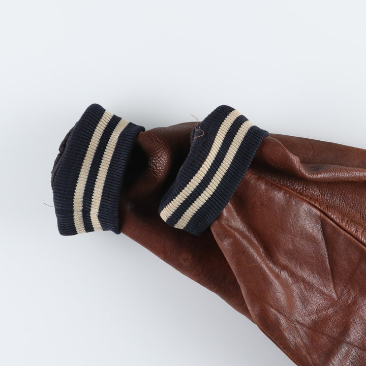 90'S POLO by Ralph Lauren Leather Sleeve Wool Stadium Jacket Award Jacket Men's XL /evb009208