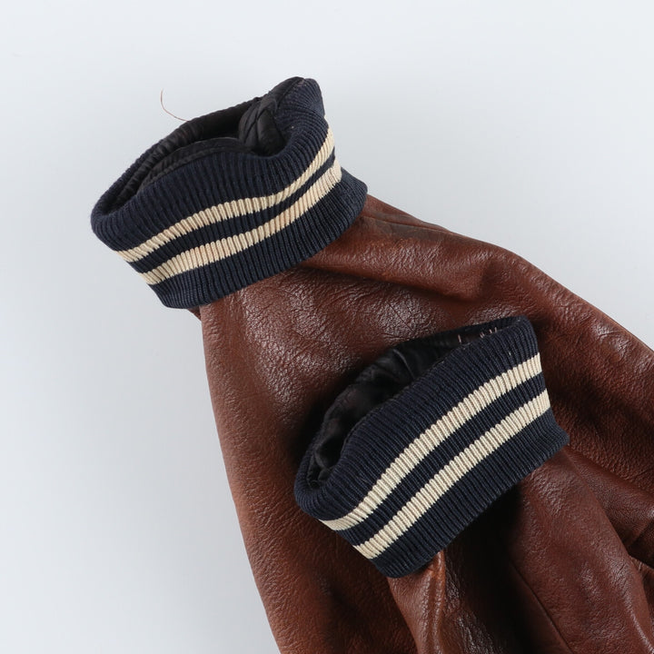 90'S POLO by Ralph Lauren Leather Sleeve Wool Stadium Jacket Award Jacket Men's XL /evb009208