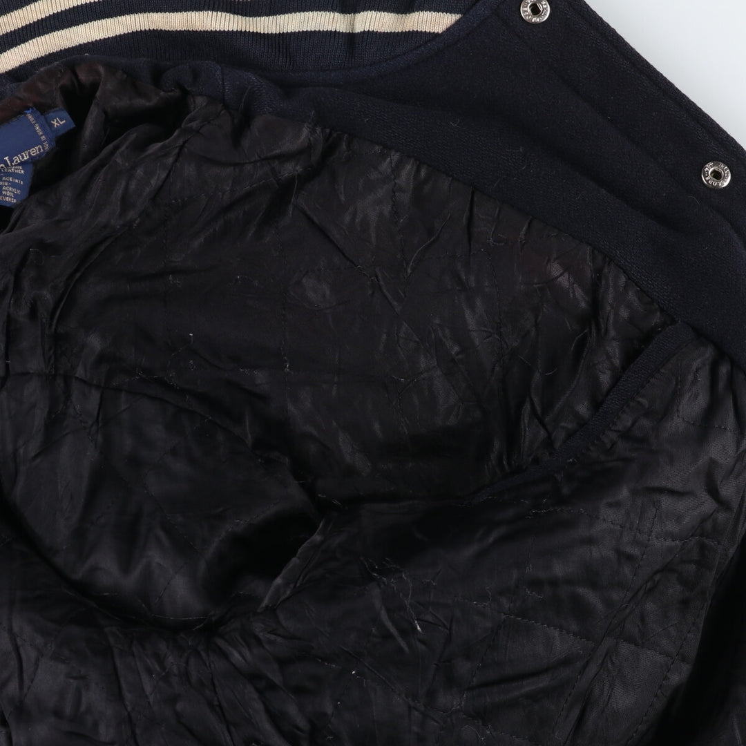 90'S POLO by Ralph Lauren Leather Sleeve Wool Stadium Jacket Award Jacket Men's XL /evb009208