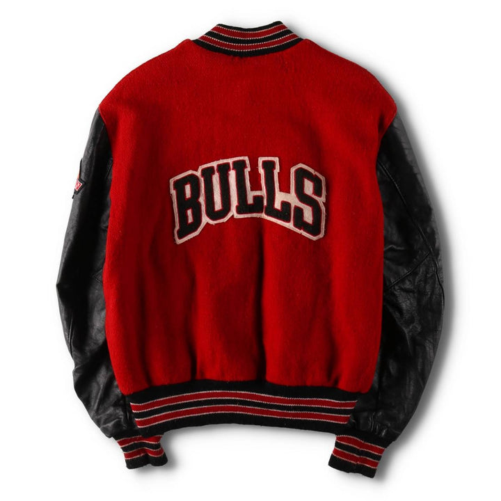 90'S DeLong NBA Chicago Bulls Sleeve Leather Wool Button Varsity Jacket Made in USA Men's L Size Vintage /evb009211
