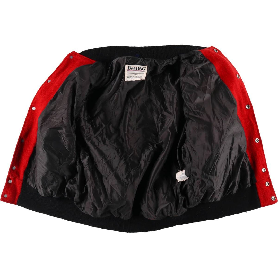 90'S DeLong NBA Chicago Bulls Sleeve Leather Wool Button Varsity Jacket Made in USA Men's L Size Vintage /evb009211