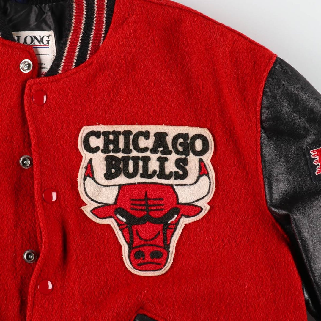 90'S DeLong NBA Chicago Bulls Sleeve Leather Wool Button Varsity Jacket Made in USA Men's L Size Vintage /evb009211