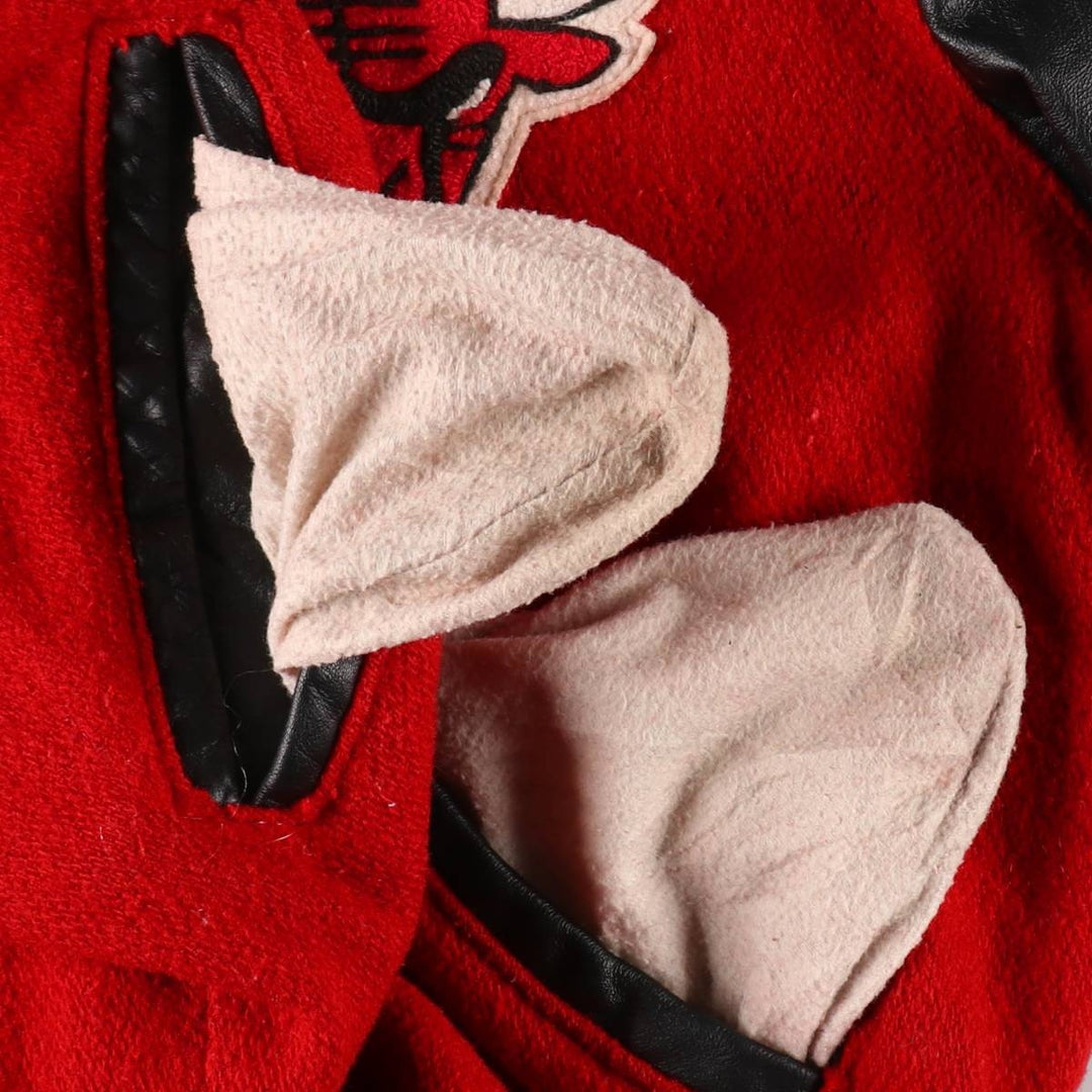 90'S DeLong NBA Chicago Bulls Sleeve Leather Wool Button Varsity Jacket Made in USA Men's L Size Vintage /evb009211