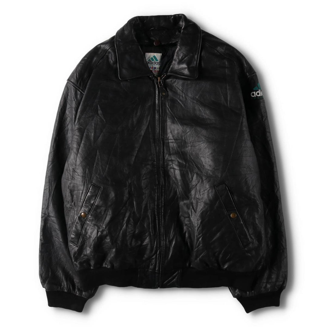 90'S Adidas Equipment with liner, back embroidery, leather blouson type, men's size L, vintage /evb009219