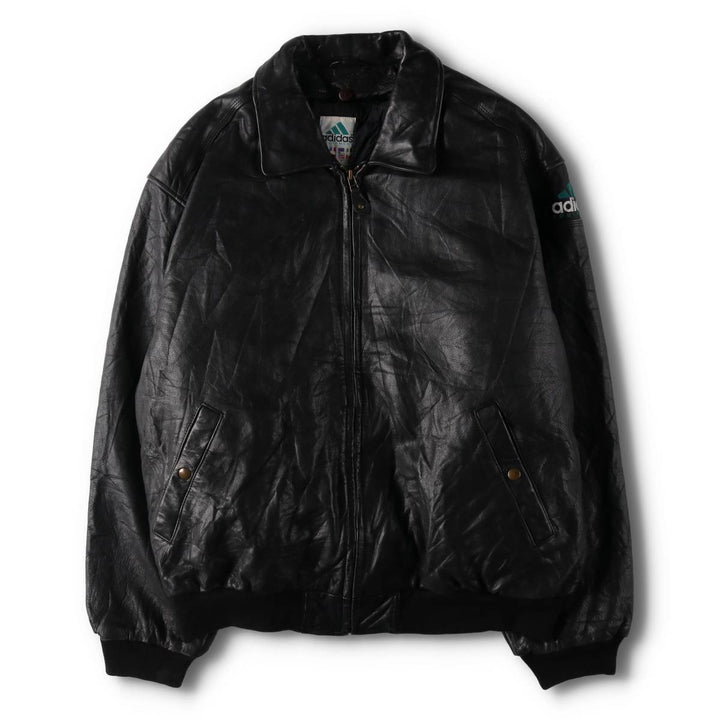 90'S Adidas Equipment with liner, back embroidery, leather blouson type, men's size L, vintage /evb009219