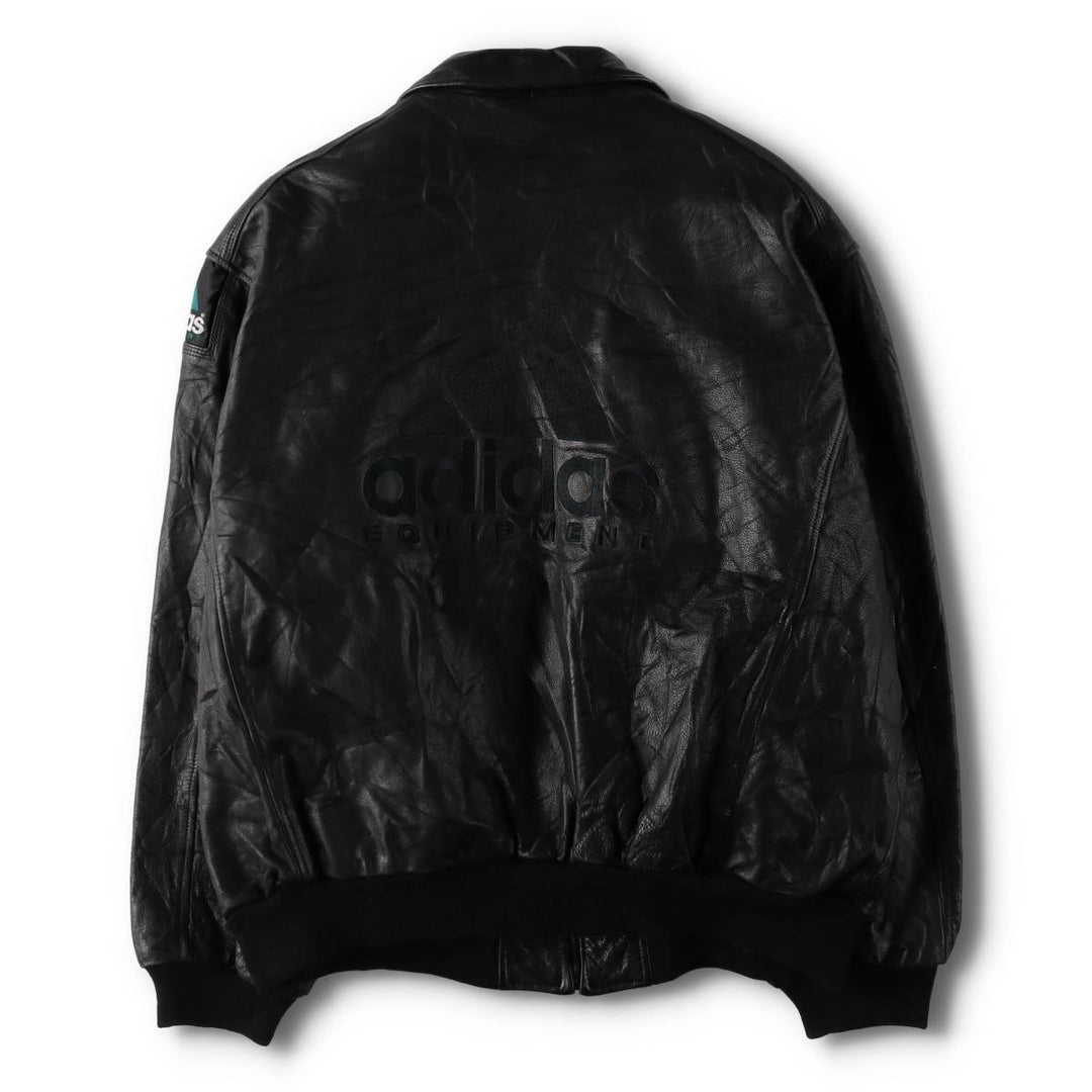 90'S Adidas Equipment with liner, back embroidery, leather blouson type, men's size L, vintage /evb009219