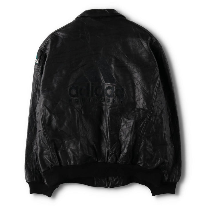 90'S Adidas Equipment with liner, back embroidery, leather blouson type, men's size L, vintage /evb009219