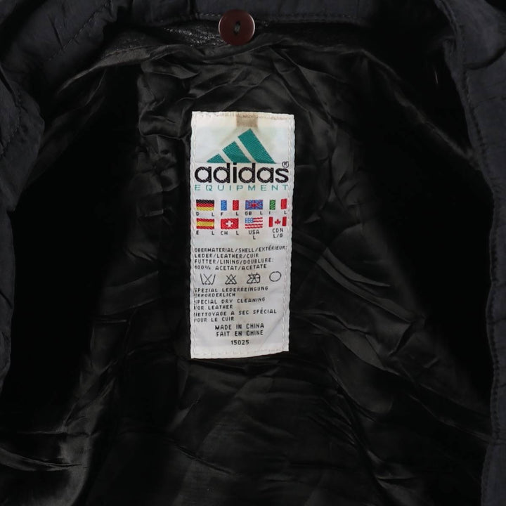 90'S Adidas Equipment with liner, back embroidery, leather blouson type, men's size L, vintage /evb009219