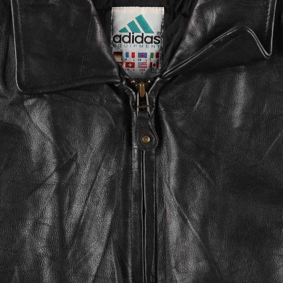 90'S Adidas Equipment with liner, back embroidery, leather blouson type, men's size L, vintage /evb009219