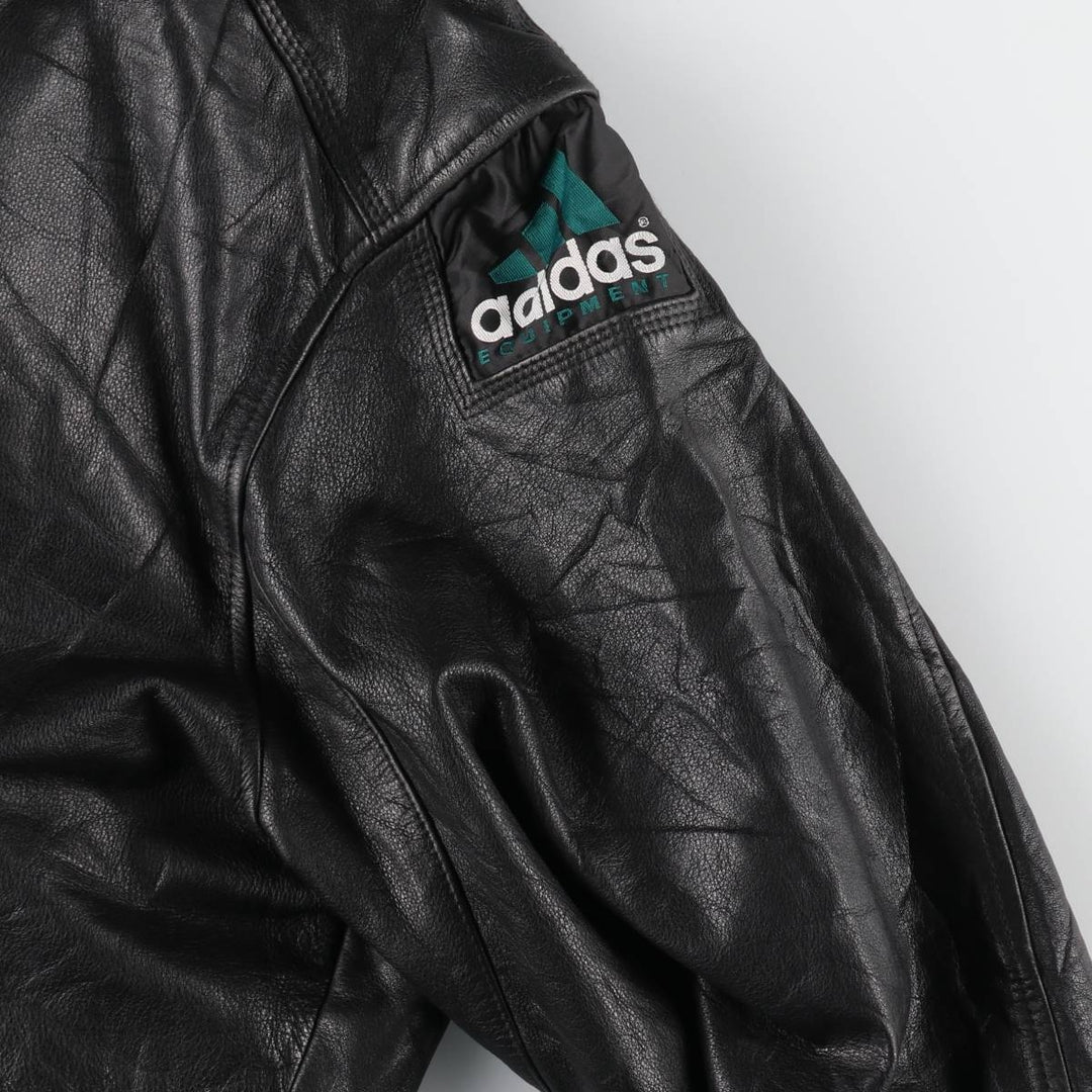 90'S Adidas Equipment with liner, back embroidery, leather blouson type, men's size L, vintage /evb009219