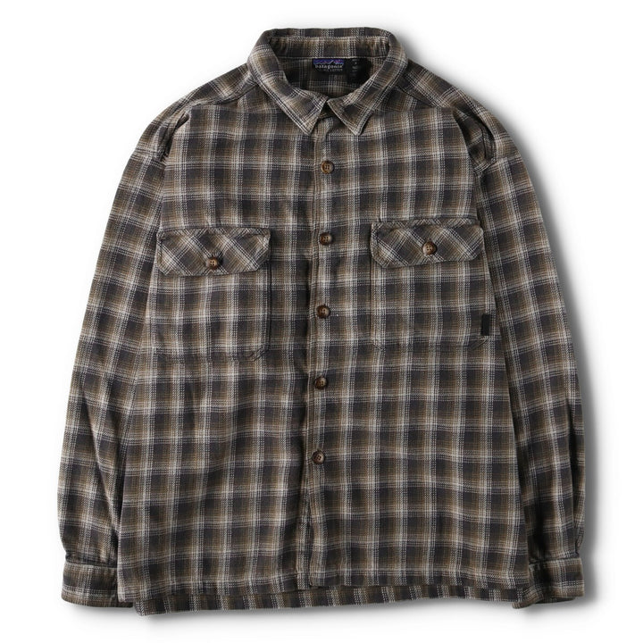 00'S Patagonia ORGANIC COTTON Organic Cotton Long Sleeve Flannel Check Shirt Box Shirt Men's M Size /evb009347