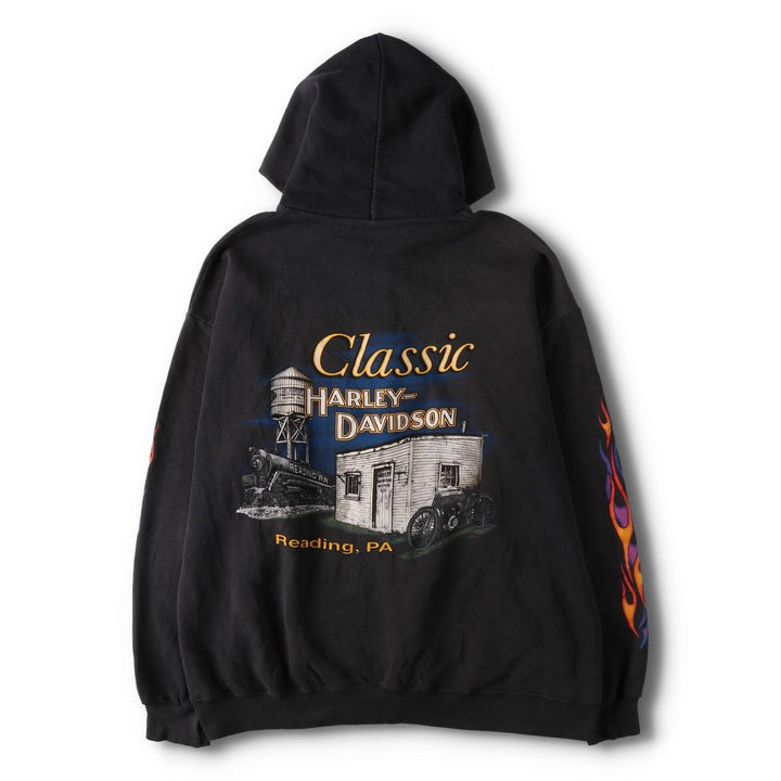 00'S Harley-Davidson Fire Pattern Sweat Full Zip Hoodie Men's XL /evb009369