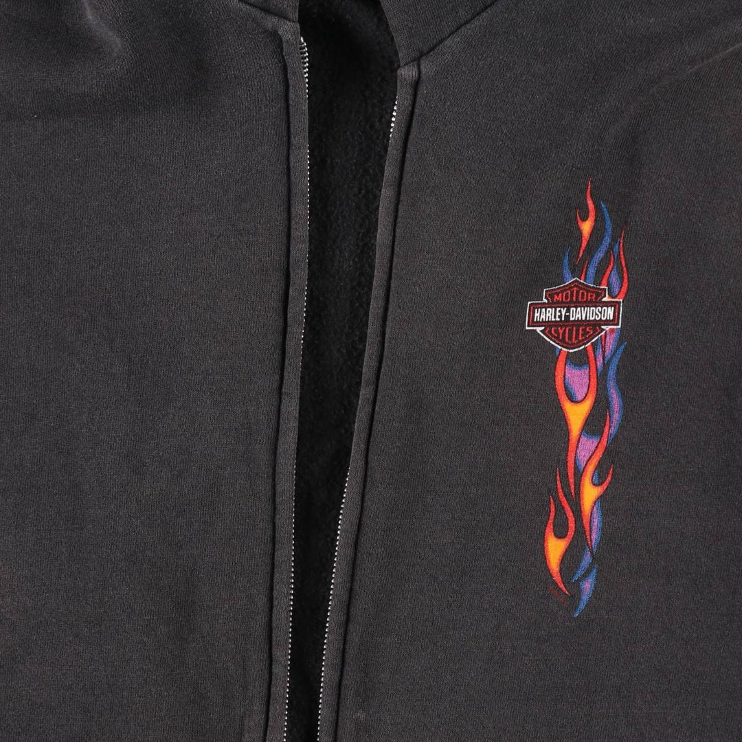 00'S Harley-Davidson Fire Pattern Sweat Full Zip Hoodie Men's XL /evb009369