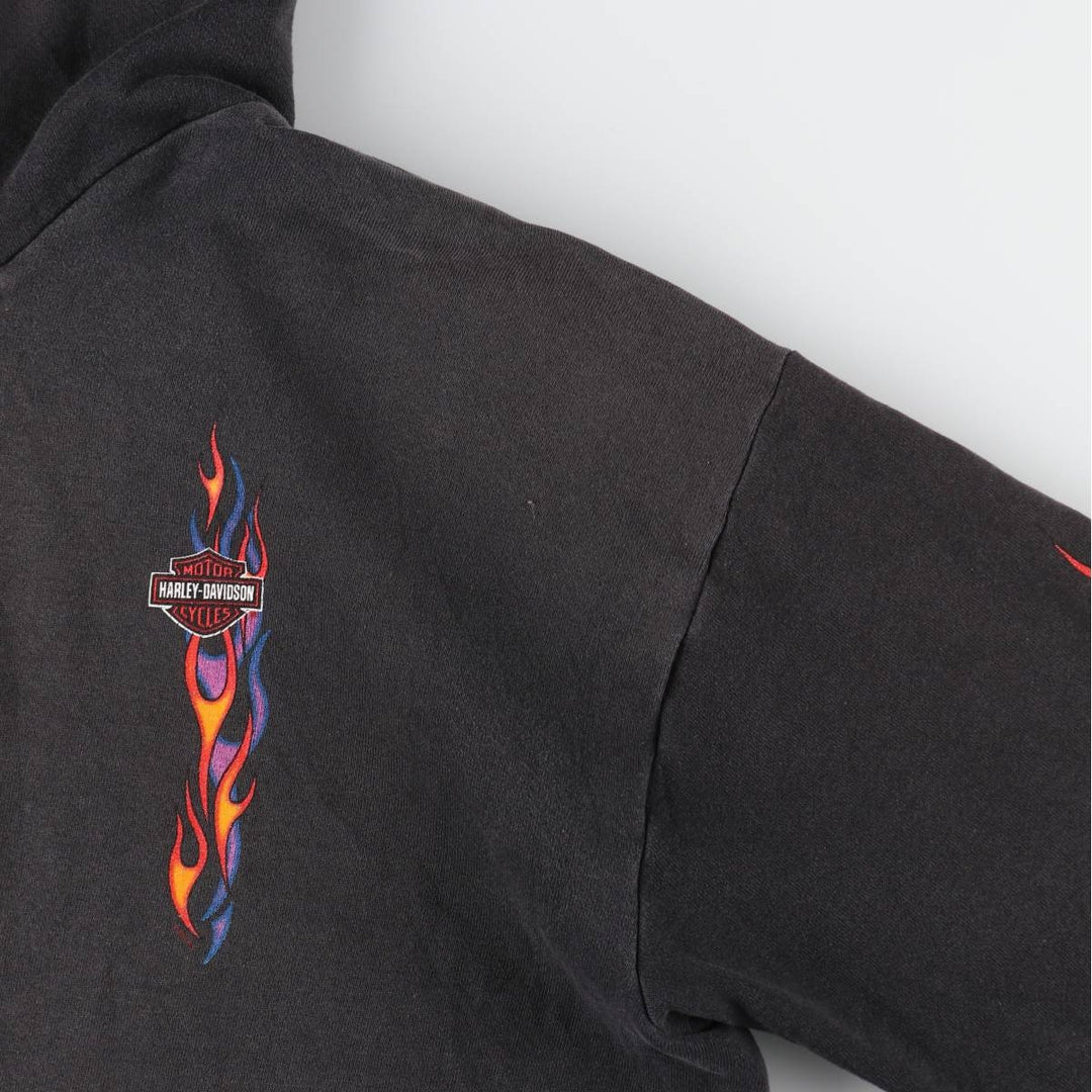 00'S Harley-Davidson Fire Pattern Sweat Full Zip Hoodie Men's XL /evb009369