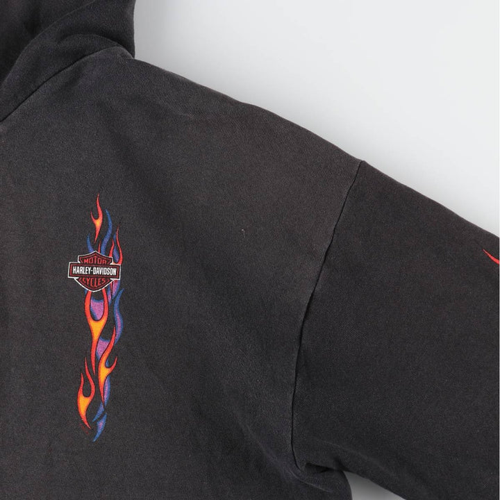 00'S Harley-Davidson Fire Pattern Sweat Full Zip Hoodie Men's XL /evb009369