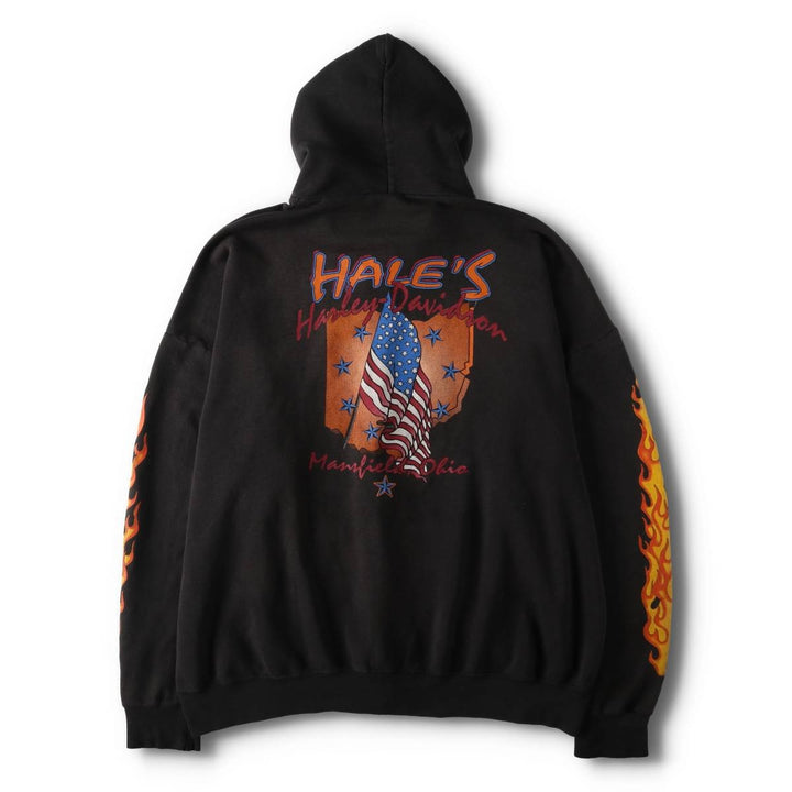 Big size 90'S Harley Davidson fire pattern sweat full zip hoodie made in USA men's XXXL equivalent /evb009370