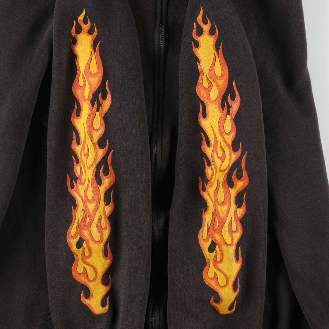 Big size 90'S Harley Davidson fire pattern sweat full zip hoodie made in USA men's XXXL equivalent /evb009370