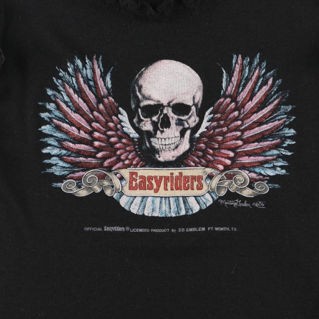 80'S Harley Davidson 3D EMBLEM Skull Pattern Cropped Tank Top Women's Size L Vintage polyester black type Vintage Second Hand