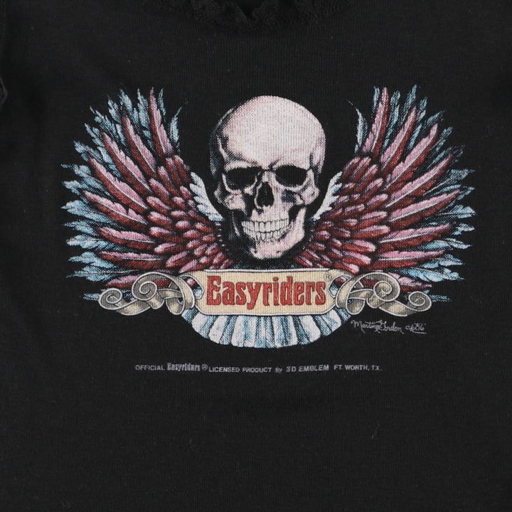 80'S Harley Davidson 3D EMBLEM Skull Pattern Cropped Tank Top Women's Size L Vintage polyester black type Vintage Second Hand